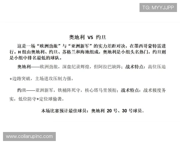 2026年世界杯奥地利队与约旦队攻防实力深度剖析：比赛关键点与胜负预测
